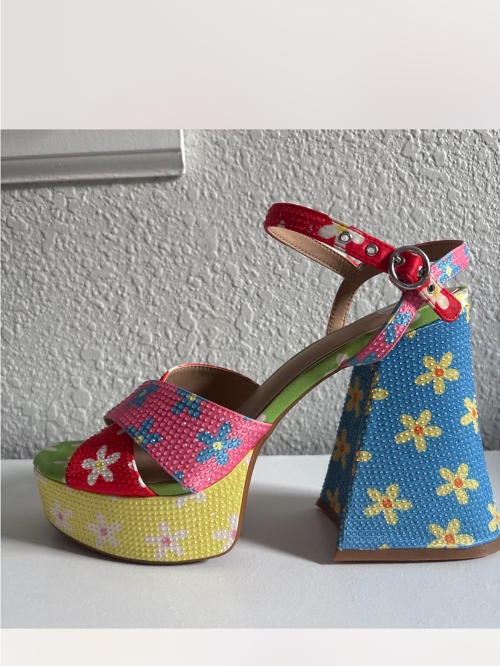 Gianni Bini Multicolor Floral Platform Sandal - Pink Blue Yellow Green